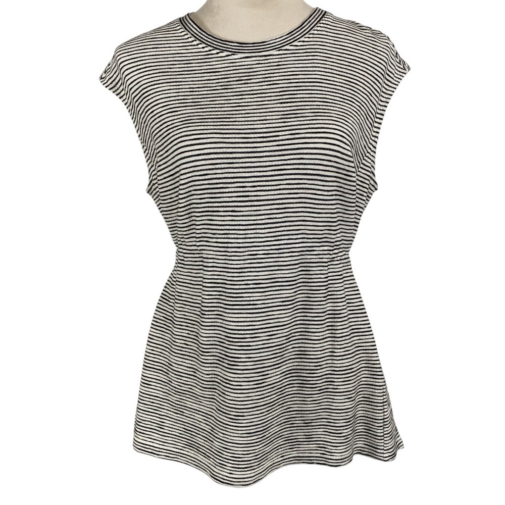 Max Studio Womens Top Size Small Striped Back-Tie Relaxed Cap Sleeve Black White